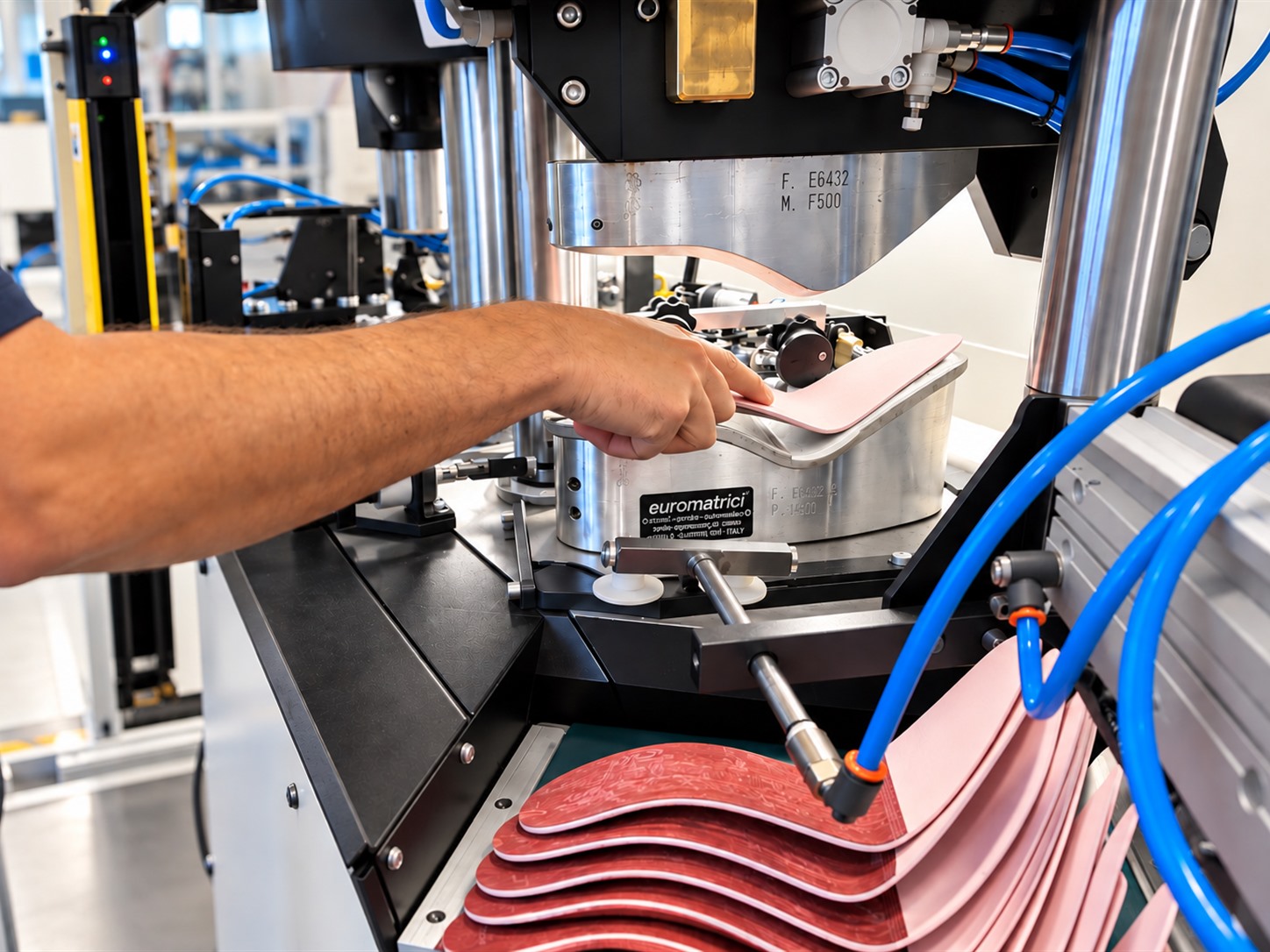 Operatore durante una lavorazione su sottopiedi nel reparto produttivo IPC